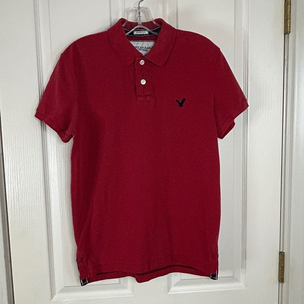 American Eagle Outfitters Mens Polo Shirt Athletic Fit Red Size Small S Casual‎ - Picture 9 of 13
